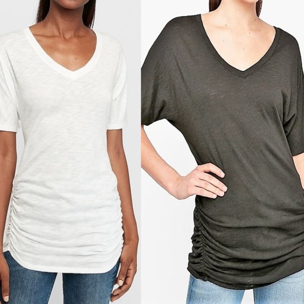 Super Flattering Marled Black Ruched Tunic Tee XS
